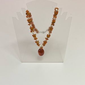 Handmade Necklace. Carnelian pendant with freshwater pearls